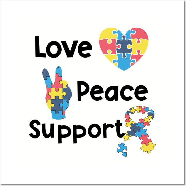 Love Peace Support Autism Awareness Puzzle Pieces Wall Art by Ahasan Habib